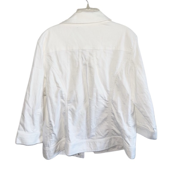 Chicos Platinum Basic Denim White Jean Jacket Sz 12 Stretch Lagenlook - Picture 4 of 10
